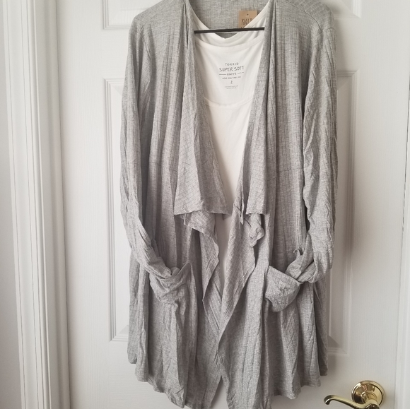 Sz 2x Ribbed Drape Cardigan Gray - Picture 1 of 7